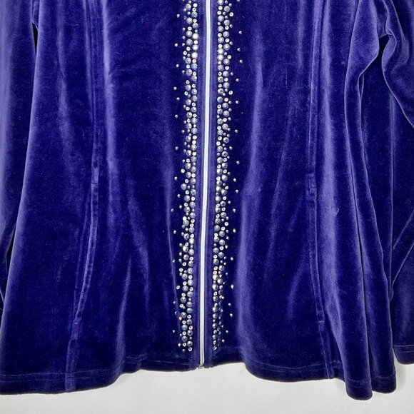Chico's Woman’s Jacket 4 (20-22) Zenergy Purple Velour Full Zip Top Rhinestones - Picture 3 of 9